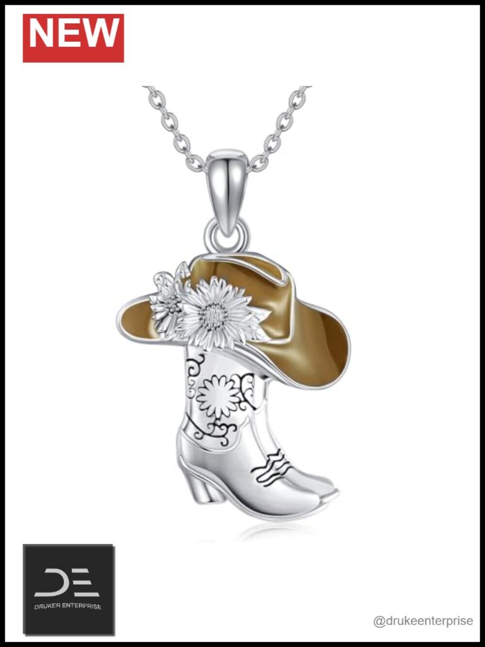 Sterling Silver Cowgirl Boot Pendant Necklace Western Horseshoe Jewelry